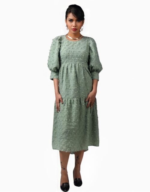 Puff short sleeve green maxi dress