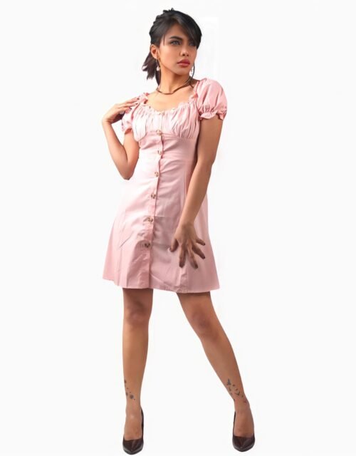 Puff short sleeve pink dress