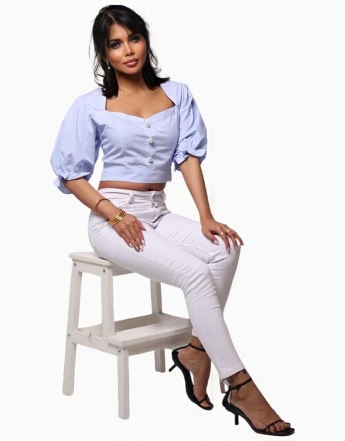 Half sleeve Square neck blue blouse