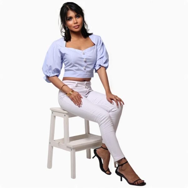 Half sleeve Square neck blue blouse