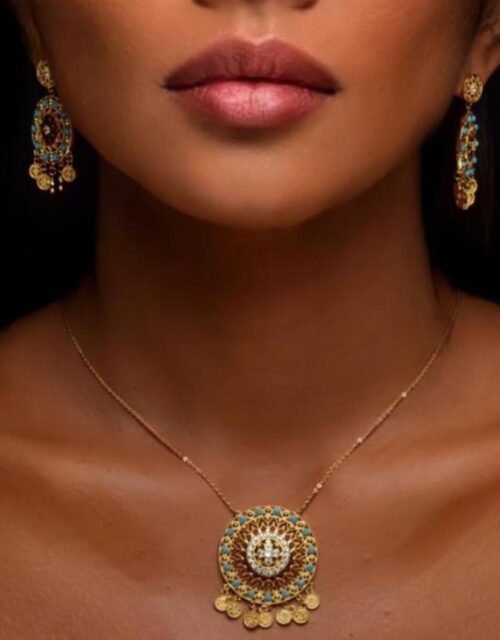 Gold lairat with Turquoise Jewelry Set