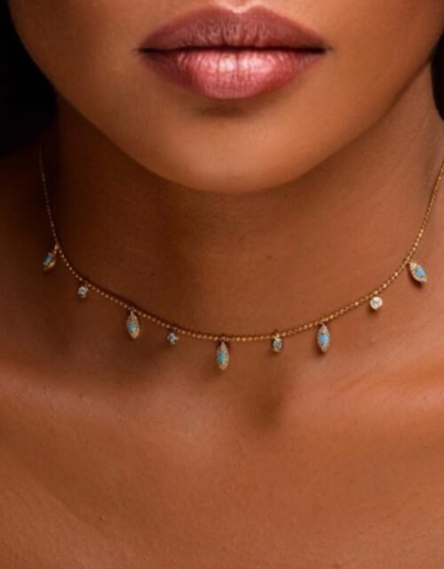 Gold Necklace with Turquoise Decor