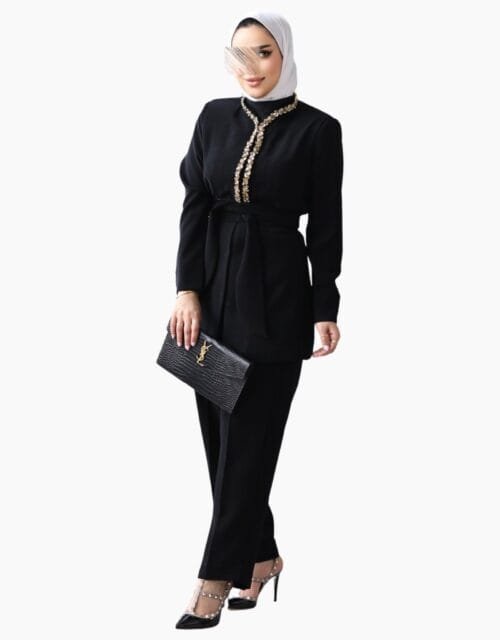 A - Black suit with gold crystal