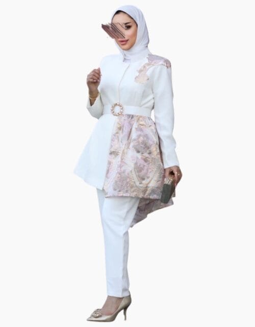 A - Beauty white top with pink skirt