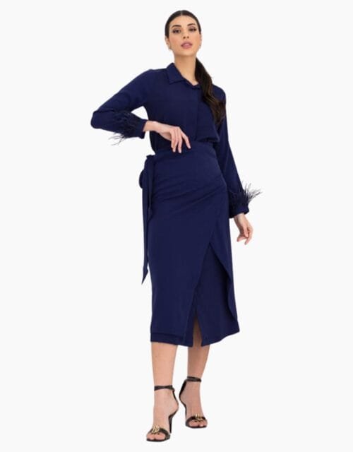 Navy Blue Long Shirt with Skirt