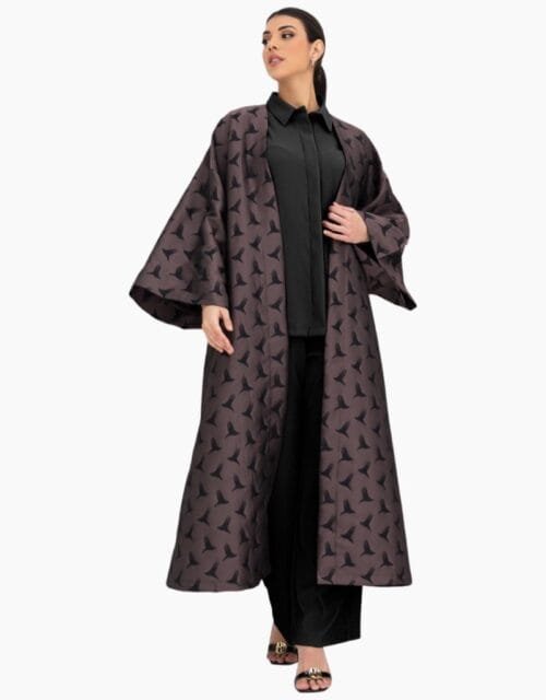 Dark Pink Jacquard Abaya with Belt