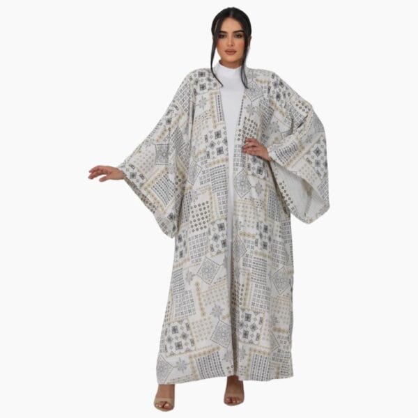 off-white & Black Jacquard Linen Abaya