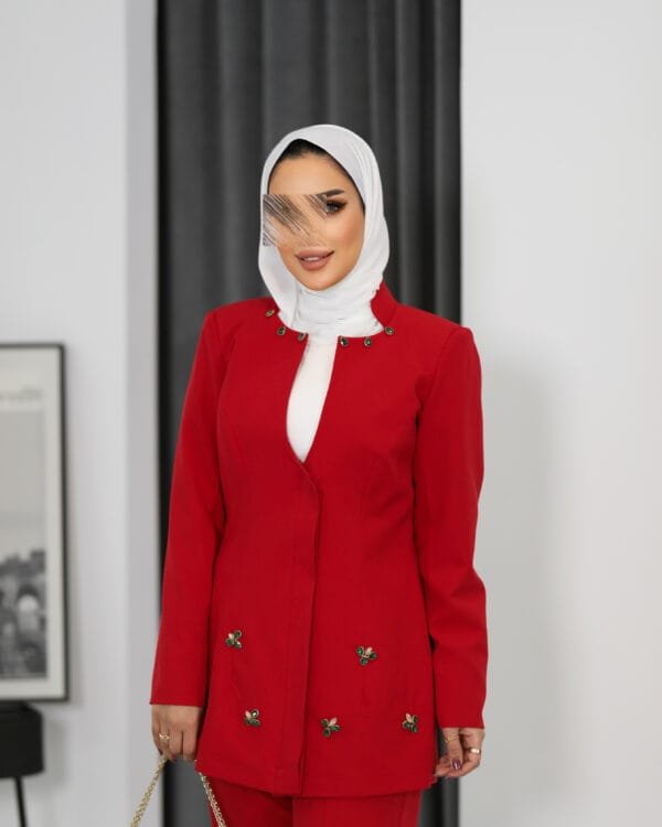 Crystal beaded red suit - Image 11
