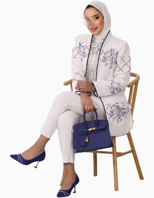 elegant blue embroidery blazer
