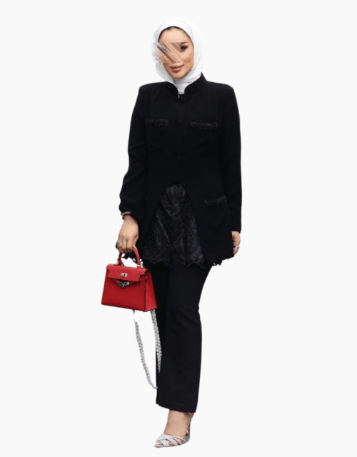 Black top + skirt + pants