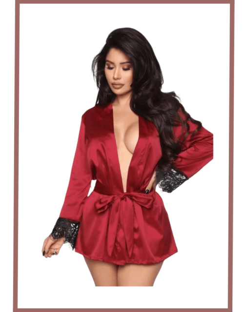 Lace Satin Robe - Red