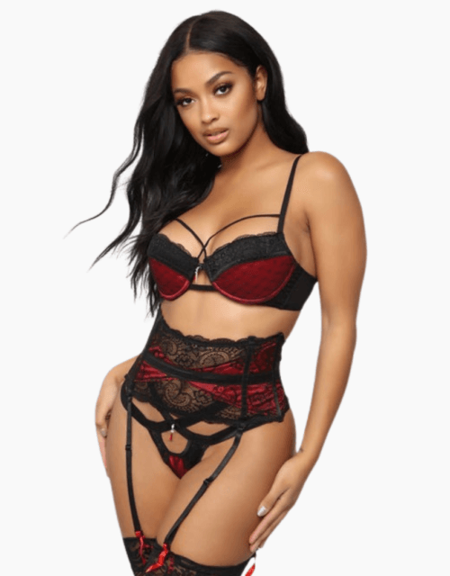 3 Piece set Lingerie - Black/Red