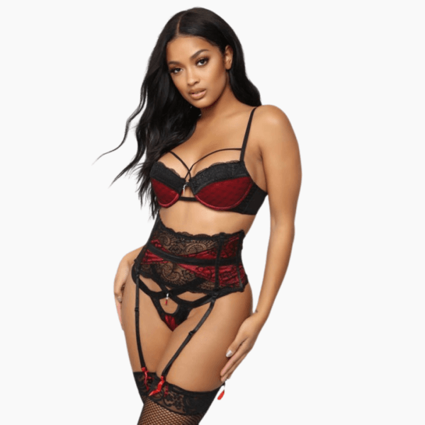 3 Piece set Lingerie - Black/Red - Image 3