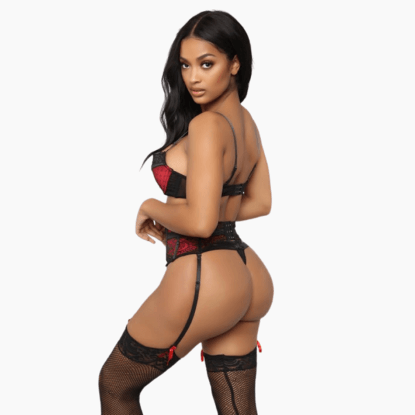 3 Piece set Lingerie - Black/Red - Image 4
